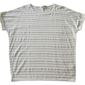 Boden US 18 sequin Top Shirt Sweater Beige Silver Striped Short Sleeve linen